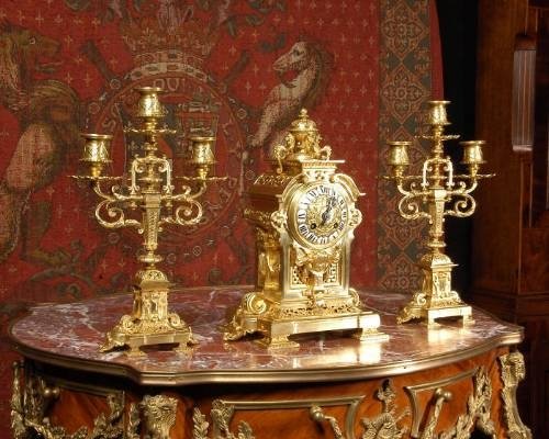 fig 2. ***** SOLD ***** Beautiful Small Ormolu Boudoir Clock Set ~ French - Circa 1880 ~